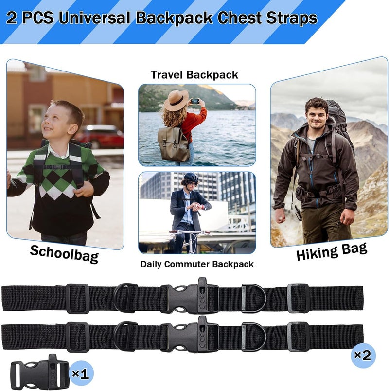Keromtein 2 PCS Backpack Chest Strap Add on, Adjustable Sternum Straps for Backpacks and Schoolbag, Heavy Duty Backpack Waist Strap Chest Belt with Whistle Quick Release Buckle and Slide Lock for Hiking Jogging - Image 4